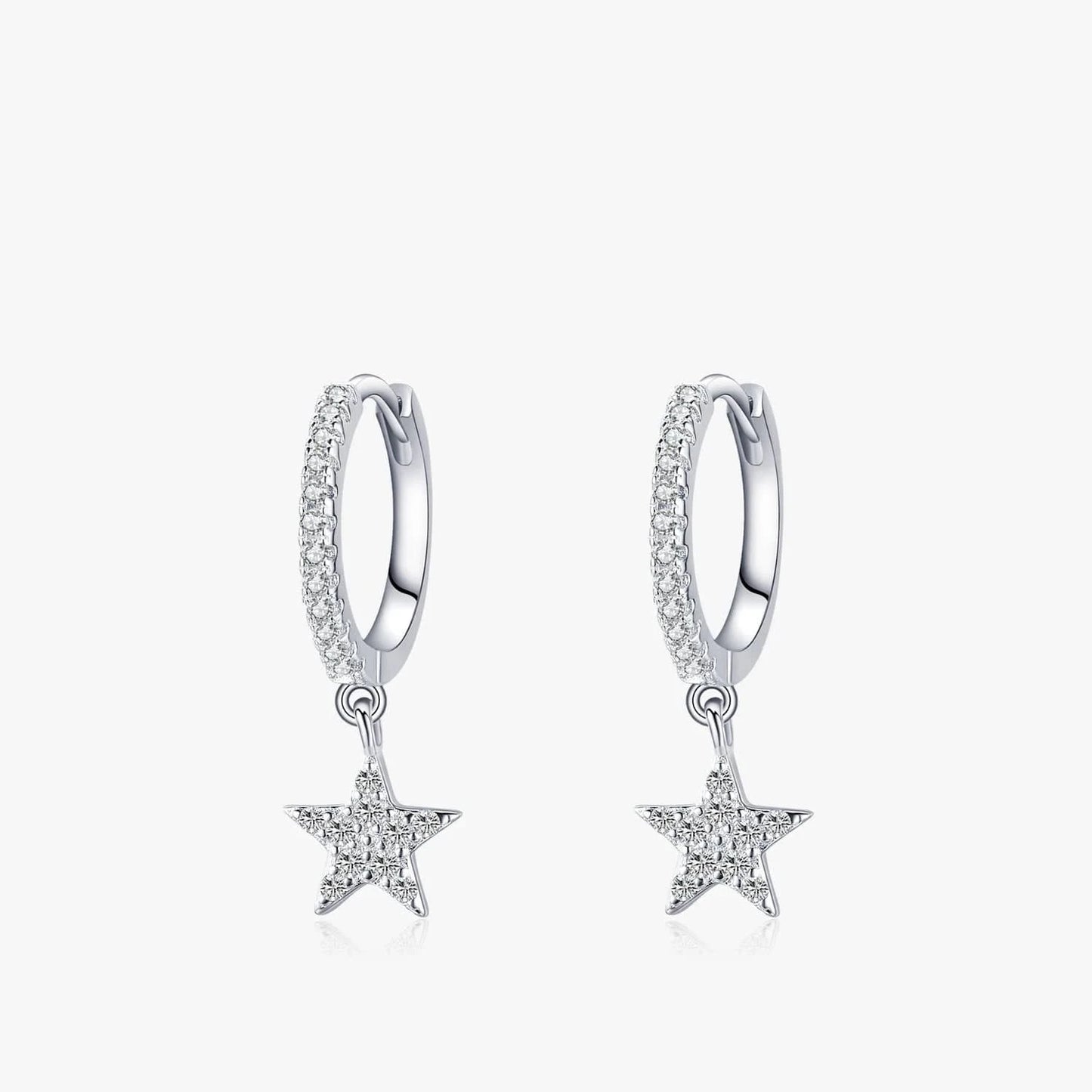 Wee Luxury Silver Earrings Star Dangle Sterling Earrings with CZ