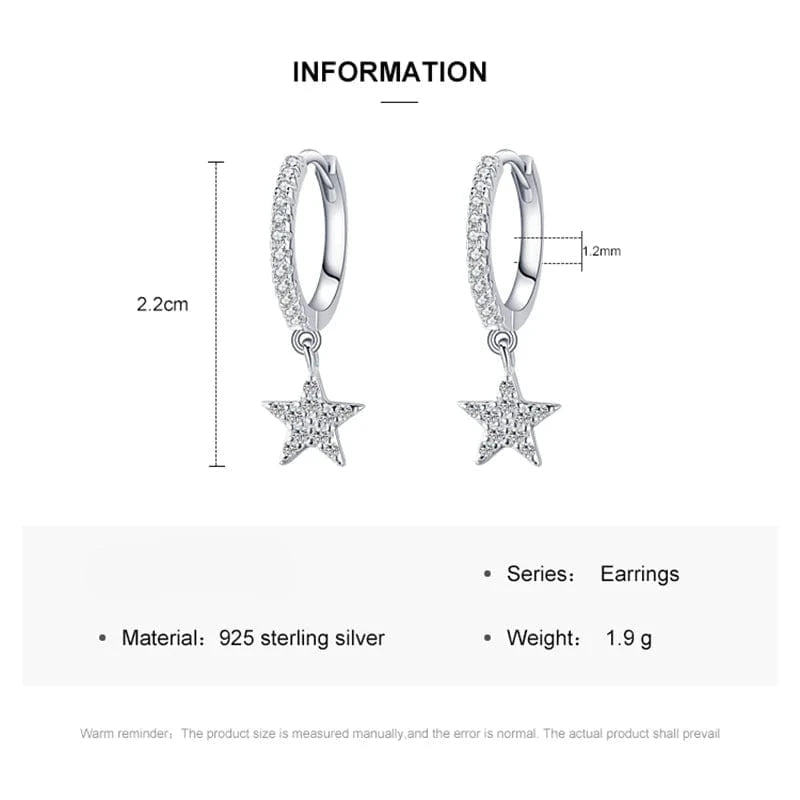 Wee Luxury Silver Earrings Star Dangle Sterling Earrings with CZ