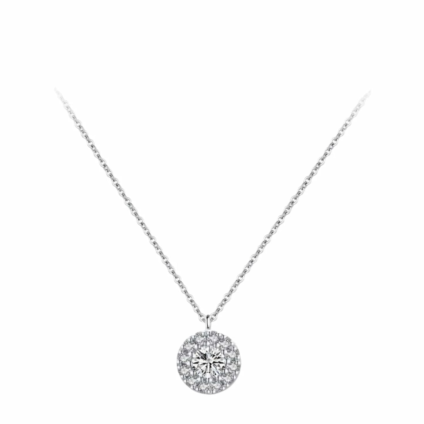 Wee Luxury Silver Necklaces Elegant Round Cubic Zirconia Sterling Silver Pendant
