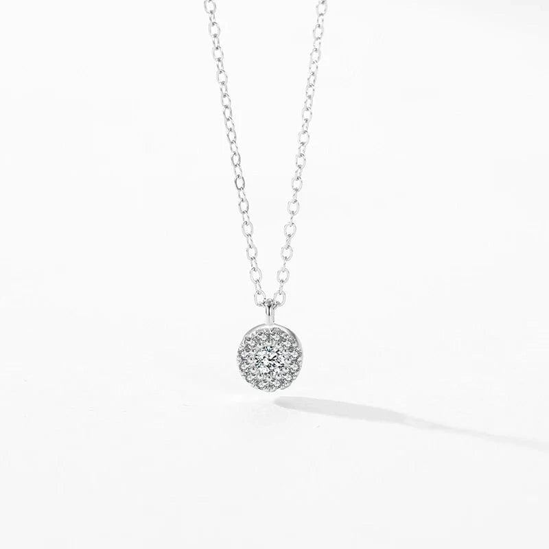 Wee Luxury Silver Necklaces Elegant Round Cubic Zirconia Sterling Silver Pendant