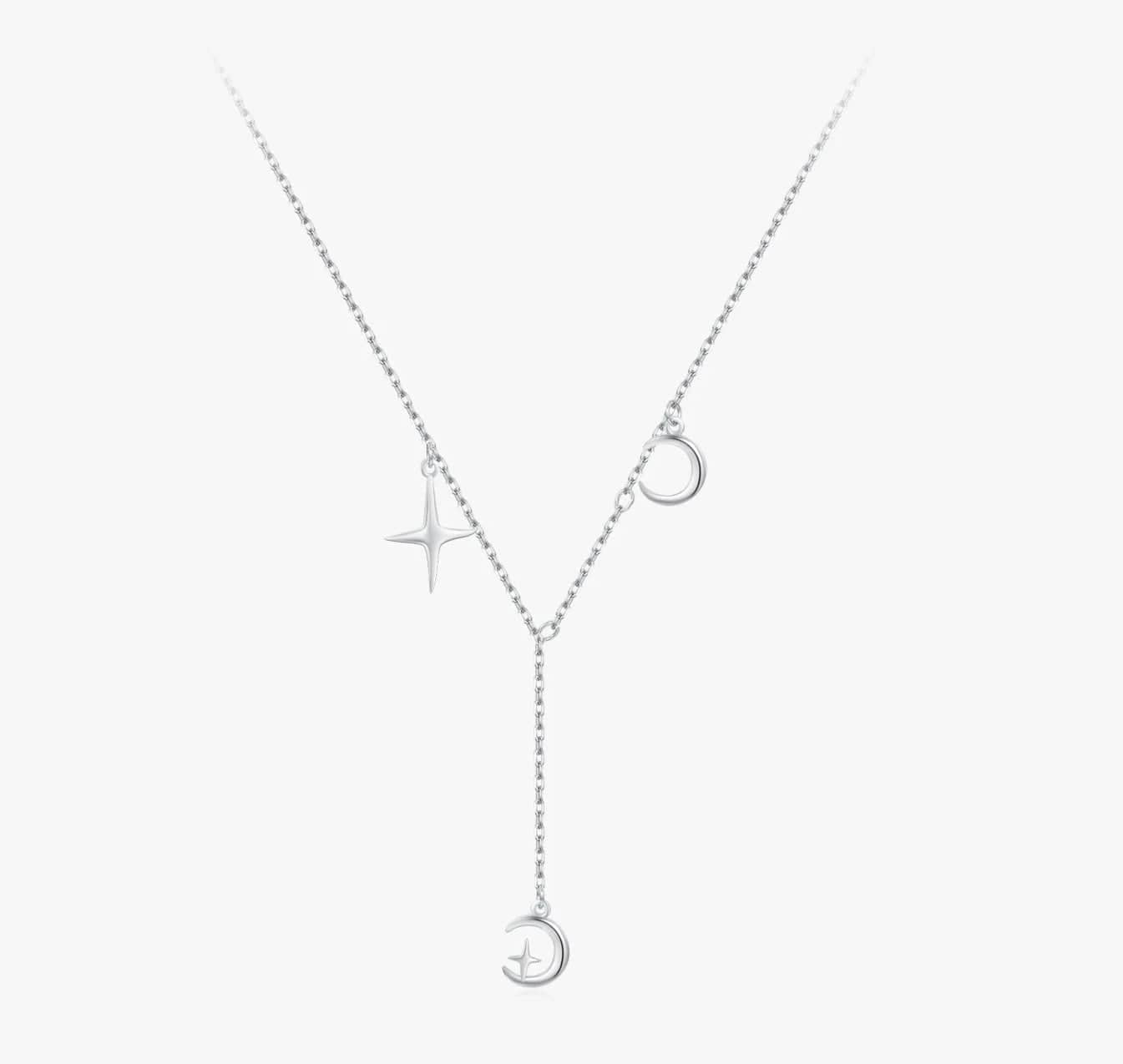 Wee Luxury Silver Necklaces Sterling Silver Star and Moon Pendant Necklace with Celestial Charm