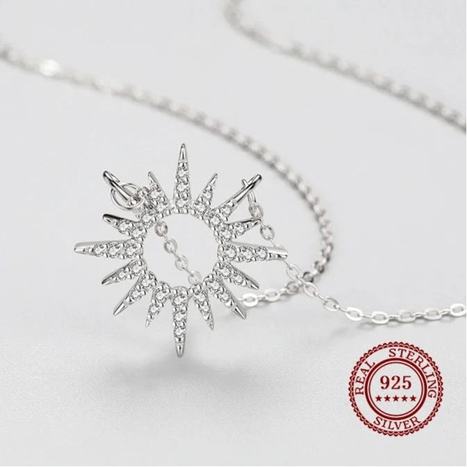 Wee Luxury Silver Necklaces Sun Pendant Necklace in Sterling Silver with Zircon