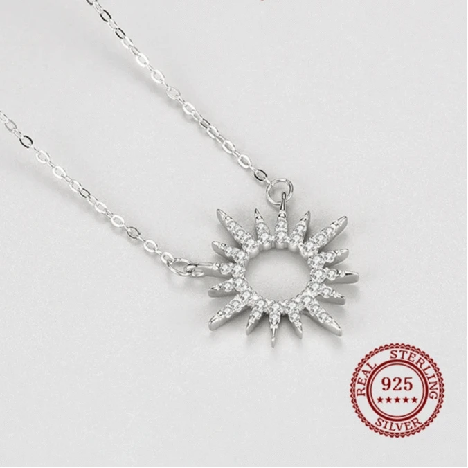 Wee Luxury Silver Necklaces Sun Pendant Necklace in Sterling Silver with Zircon