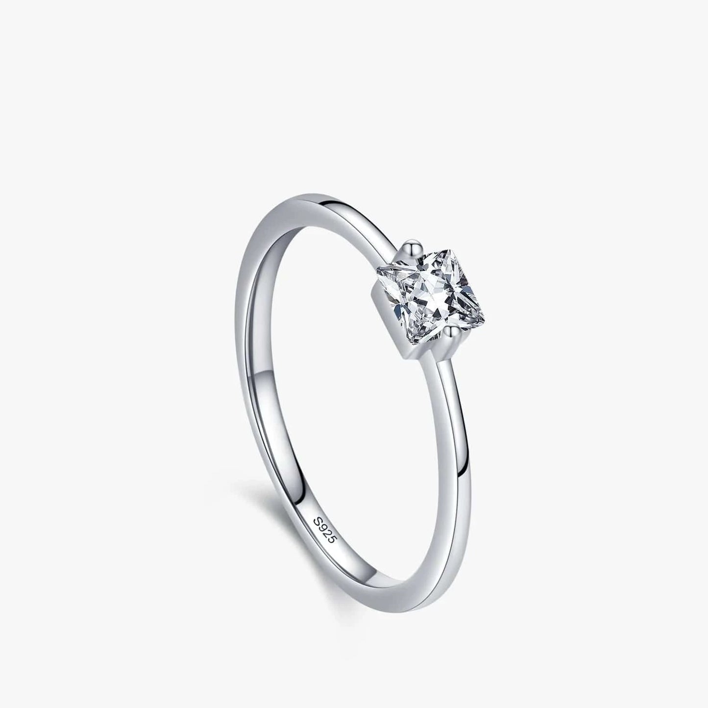 Wee Luxury Silver Rings 7 Square CZ Sterling Elegant Wedding Ring