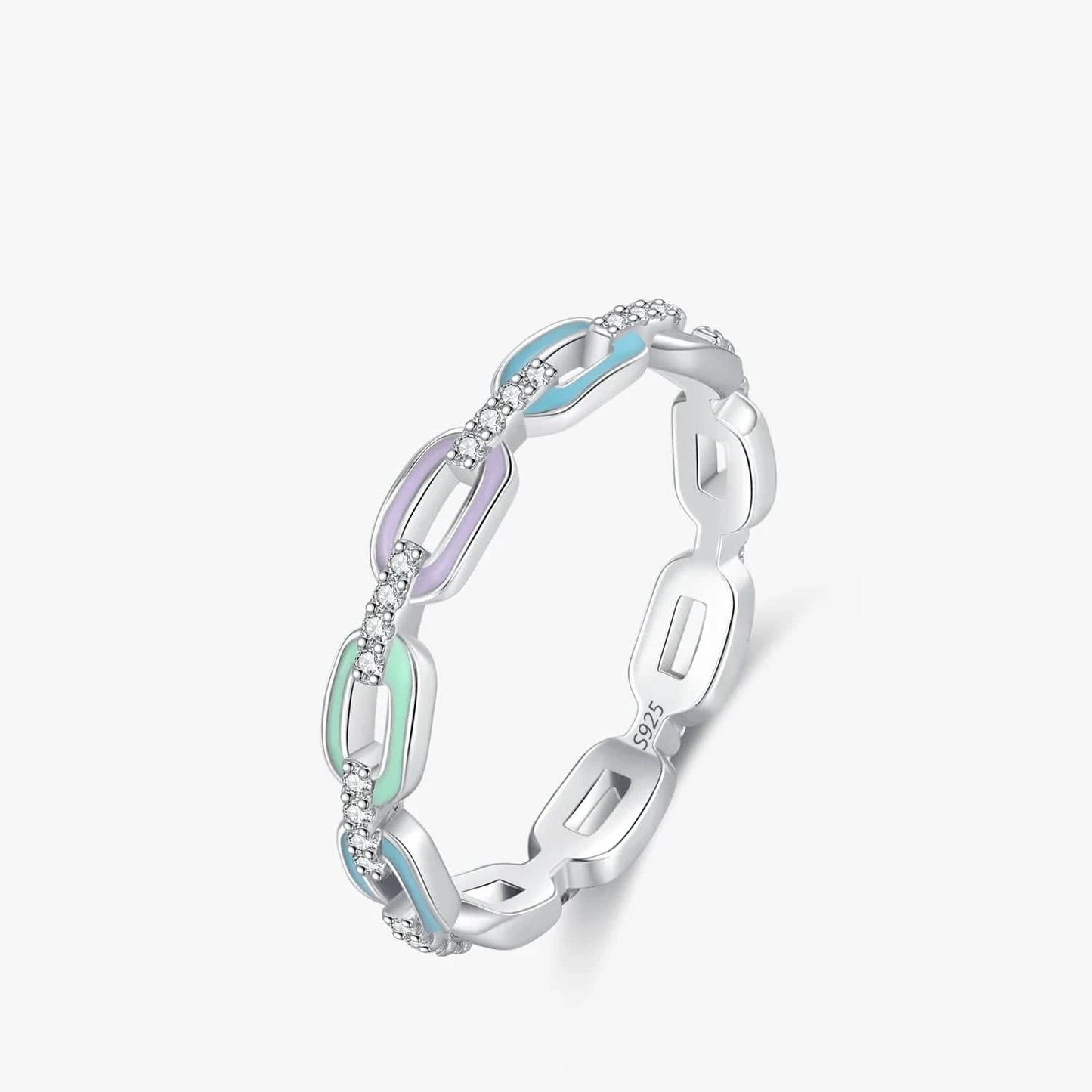 Wee Luxury Silver Rings 9 Enamel Chain CZ Sterling Finger Ring