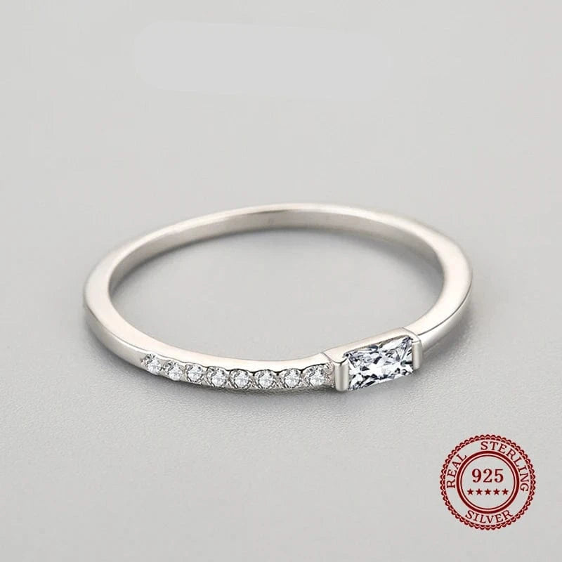 Wee Luxury Silver Rings 925 Silver Rectangle Zircon Ring for Women