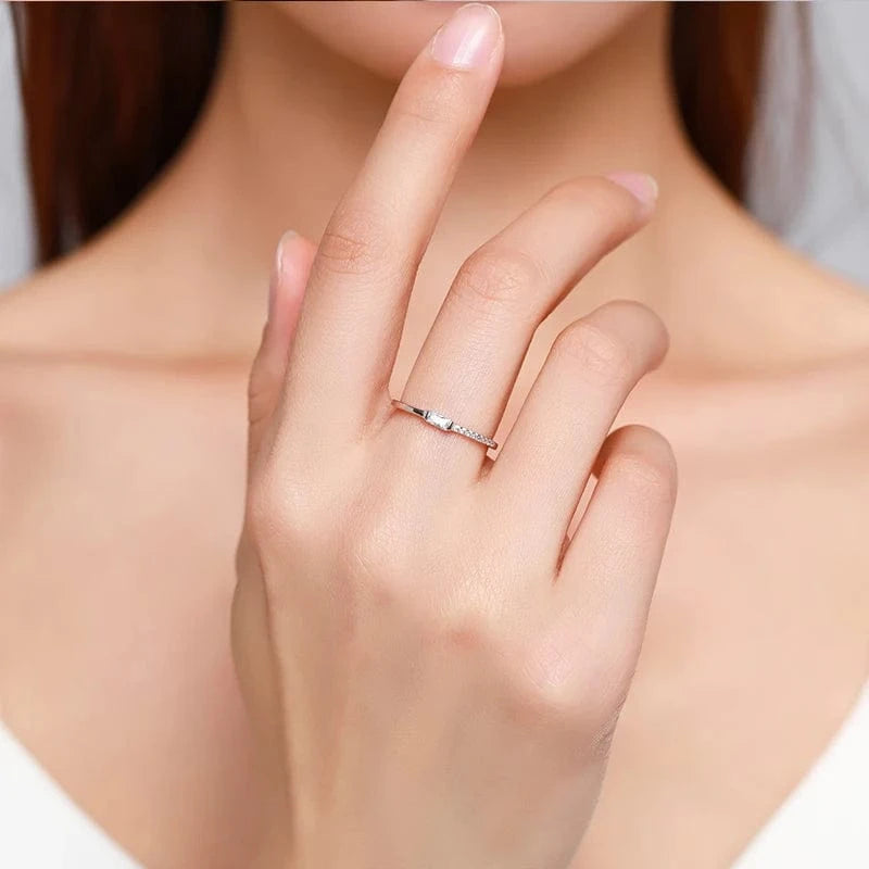 Wee Luxury Silver Rings 925 Silver Rectangle Zircon Ring for Women
