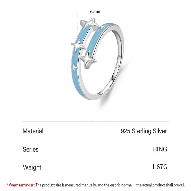 Wee Luxury Silver Rings Blue Enamel Star Ring for Valentine's Day