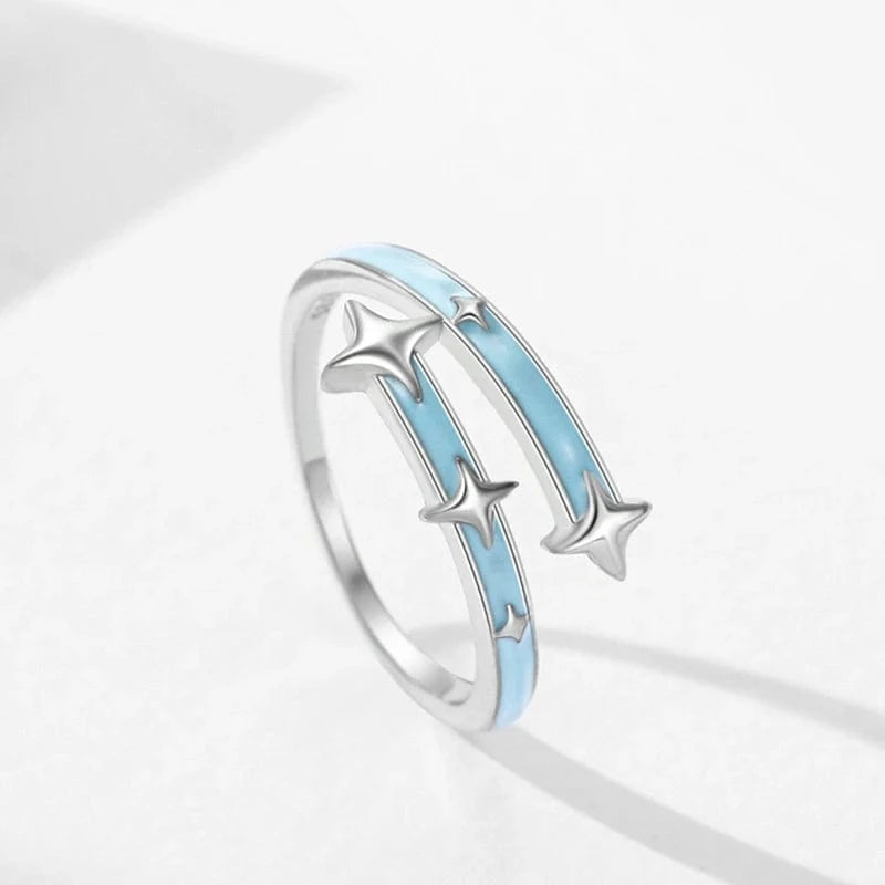 Wee Luxury Silver Rings Blue Enamel Star Ring for Valentine's Day