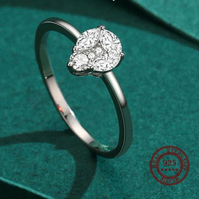 Wee Luxury Silver Rings Drop Shape CZ Sterling Wedding Ring
