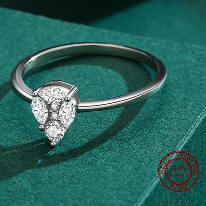 Wee Luxury Silver Rings Drop Shape CZ Sterling Wedding Ring