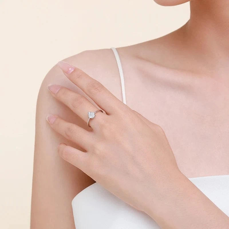 Wee Luxury Silver Rings Drop Shape CZ Sterling Wedding Ring