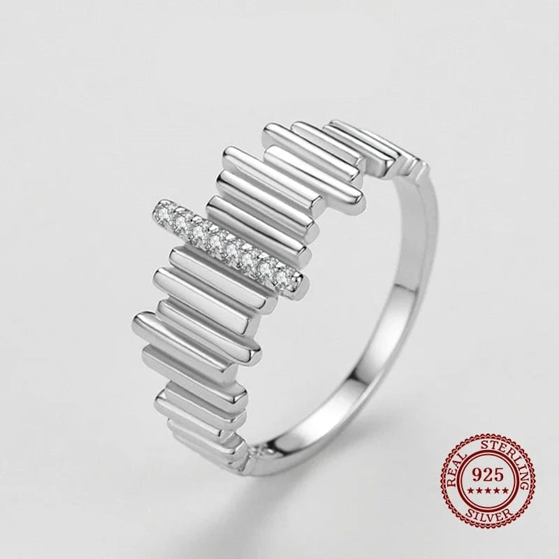 Wee Luxury Silver Rings Irregular Line CZ Ring for Women