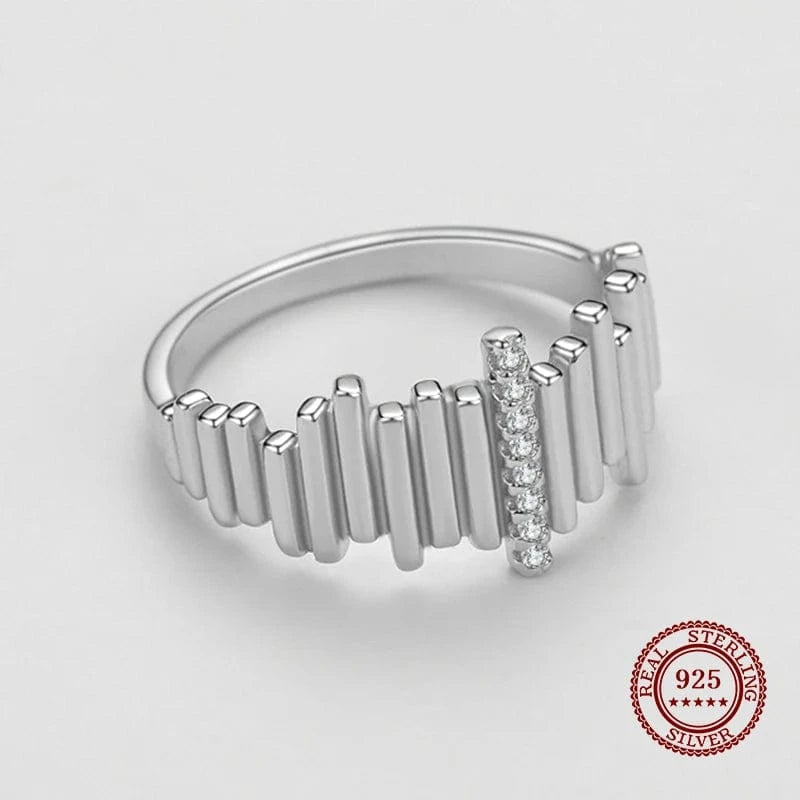Wee Luxury Silver Rings Irregular Line CZ Ring for Women