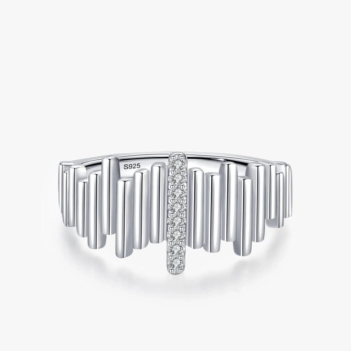 Wee Luxury Silver Rings Irregular Line CZ Ring for Women