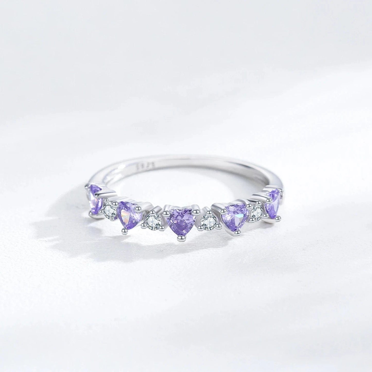 Wee Luxury Silver Rings Purple Heart Zircon Ring for Engagements 