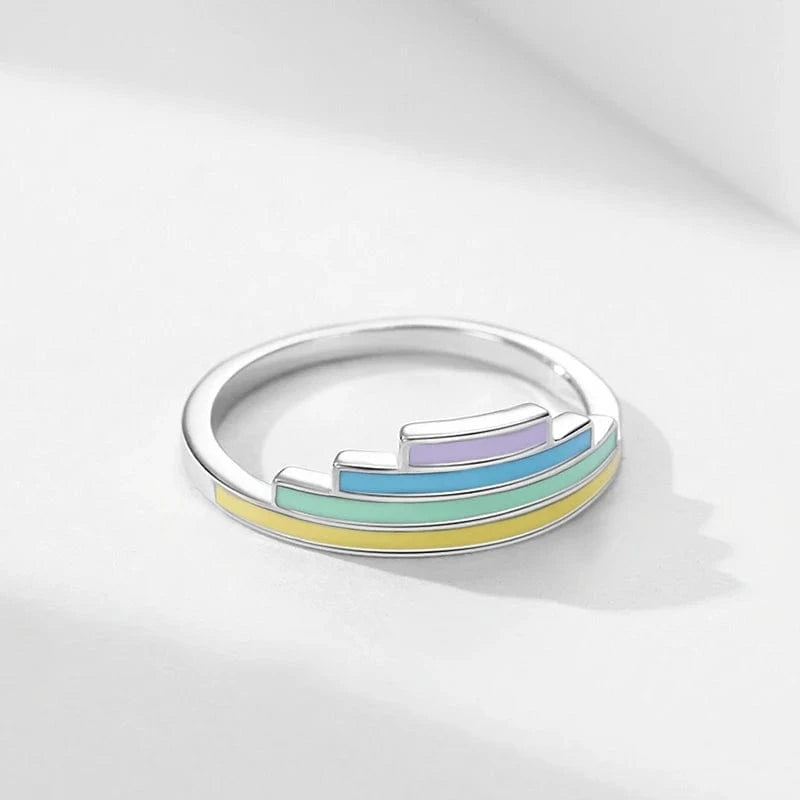 Wee Luxury Silver Rings Rainbow Enamel Geometric Sterling Ring