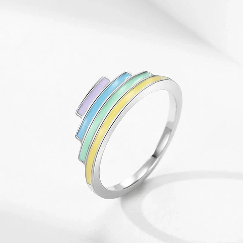 Wee Luxury Silver Rings Rainbow Enamel Geometric Sterling Ring