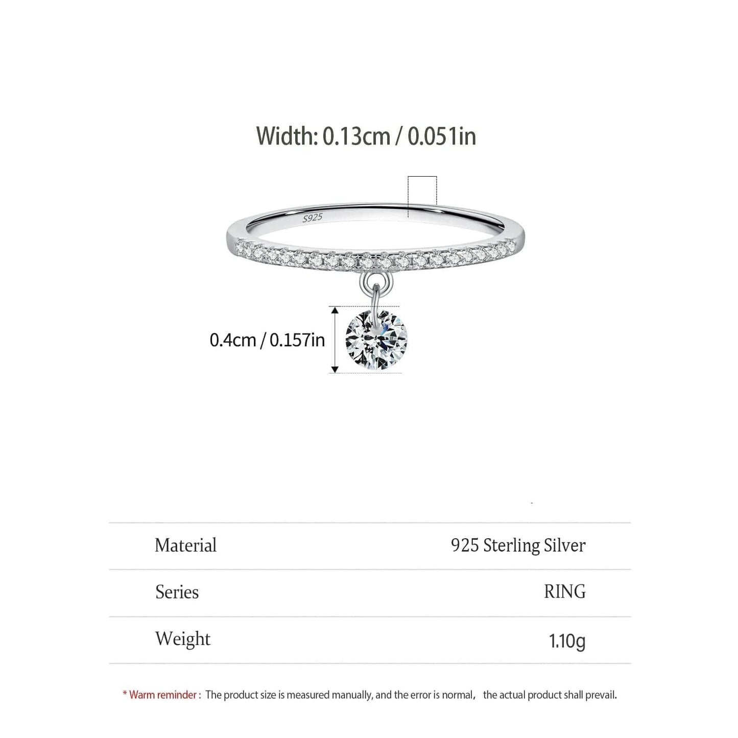 Wee Luxury Silver Rings Round Hanging Sterling Charm Party Ring