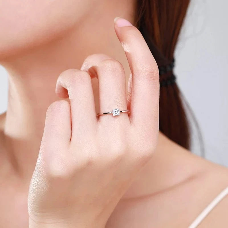 Wee Luxury Silver Rings Square CZ Sterling Elegant Wedding Ring