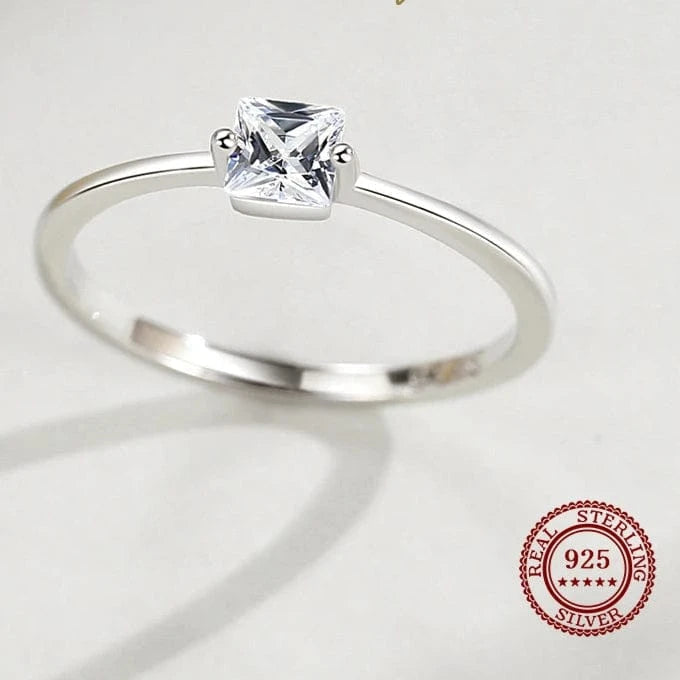 Wee Luxury Silver Rings Square CZ Sterling Elegant Wedding Ring