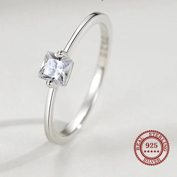 Wee Luxury Silver Rings Square CZ Sterling Elegant Wedding Ring
