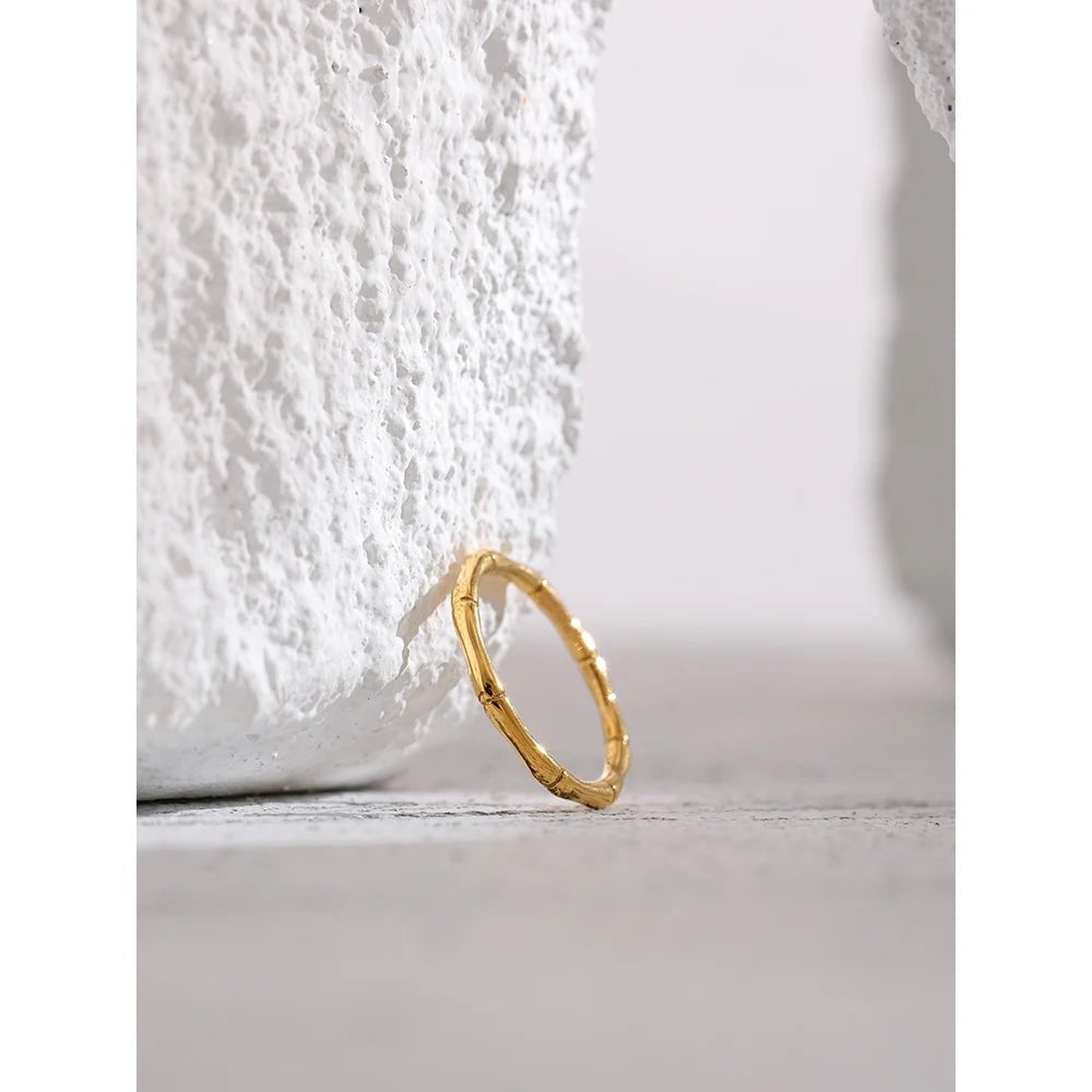 Wee Luxury Women Rings Minimalist Golden Bamboo Joint Metal Finger Ring