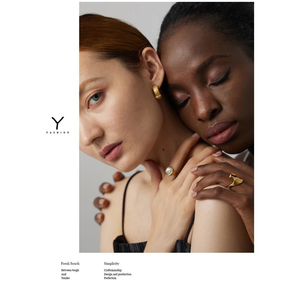 Wee Luxury Women Rings Statement Metal Golden Geometric Irregular Ring