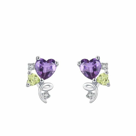 Romantic CZ Heart Stud Earrings in 925 Silver