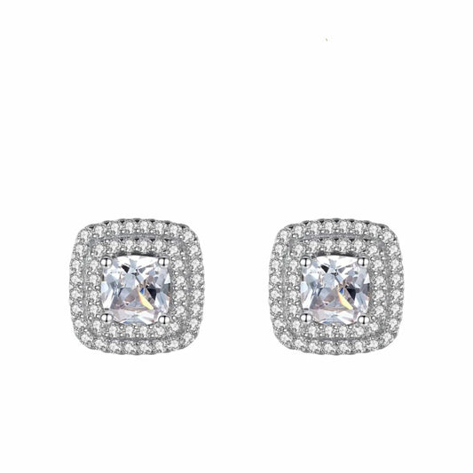 Square CZ Stud Earrings in Sterling Silver