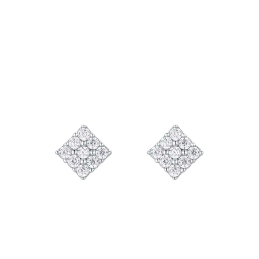 Shiny Square Zircon Earrings in Sterling Silver