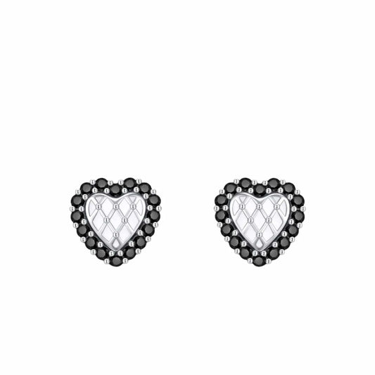 Black Zirconia Heart Earrings in 925 Sterling Silver