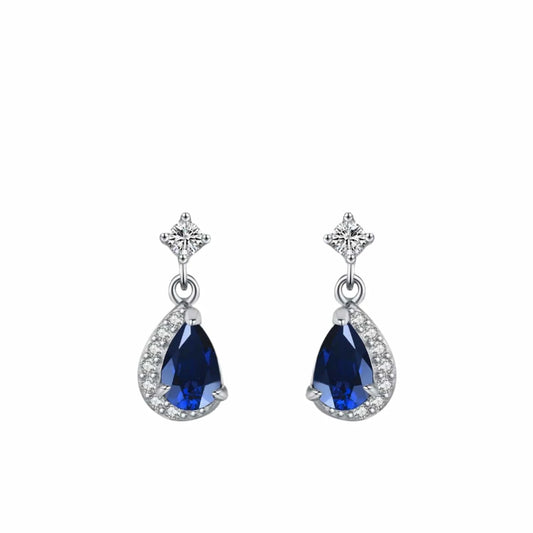 Retro Blue Zircon Earrings in Sterling Silver