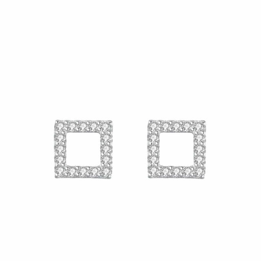 Square Zircon Stud Earrings in Real Sterling Silver