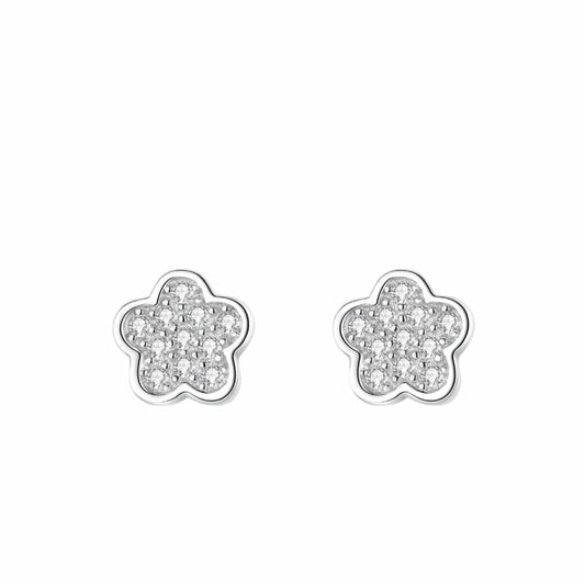 Flower Zircon Earrings in Sterling Silver Pin