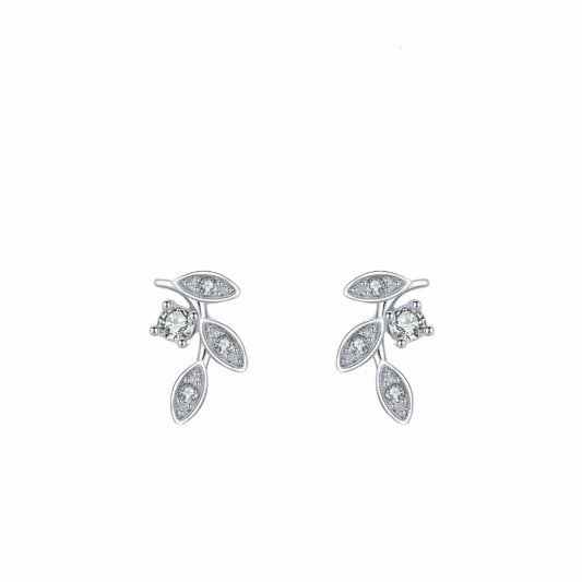 Lucky Leaves Zircon Stud Earrings in Silver