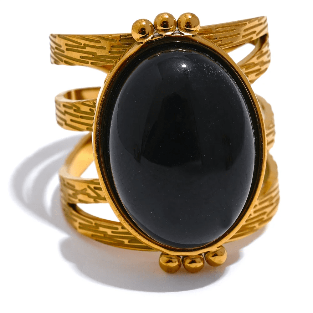 Dsers Black / Resizable Gold Plated Geometric Stone Adjustable Fashion Ring for Women