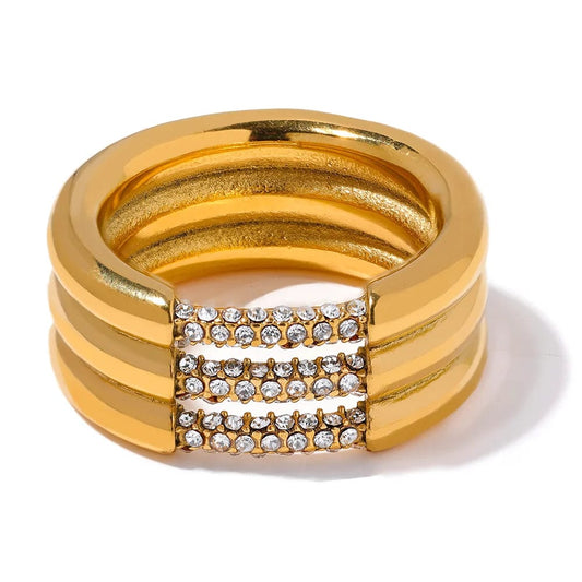 Dsers Gold Plated / 8 Trendy Geometric Stainless Steel & CZ Ring for Women