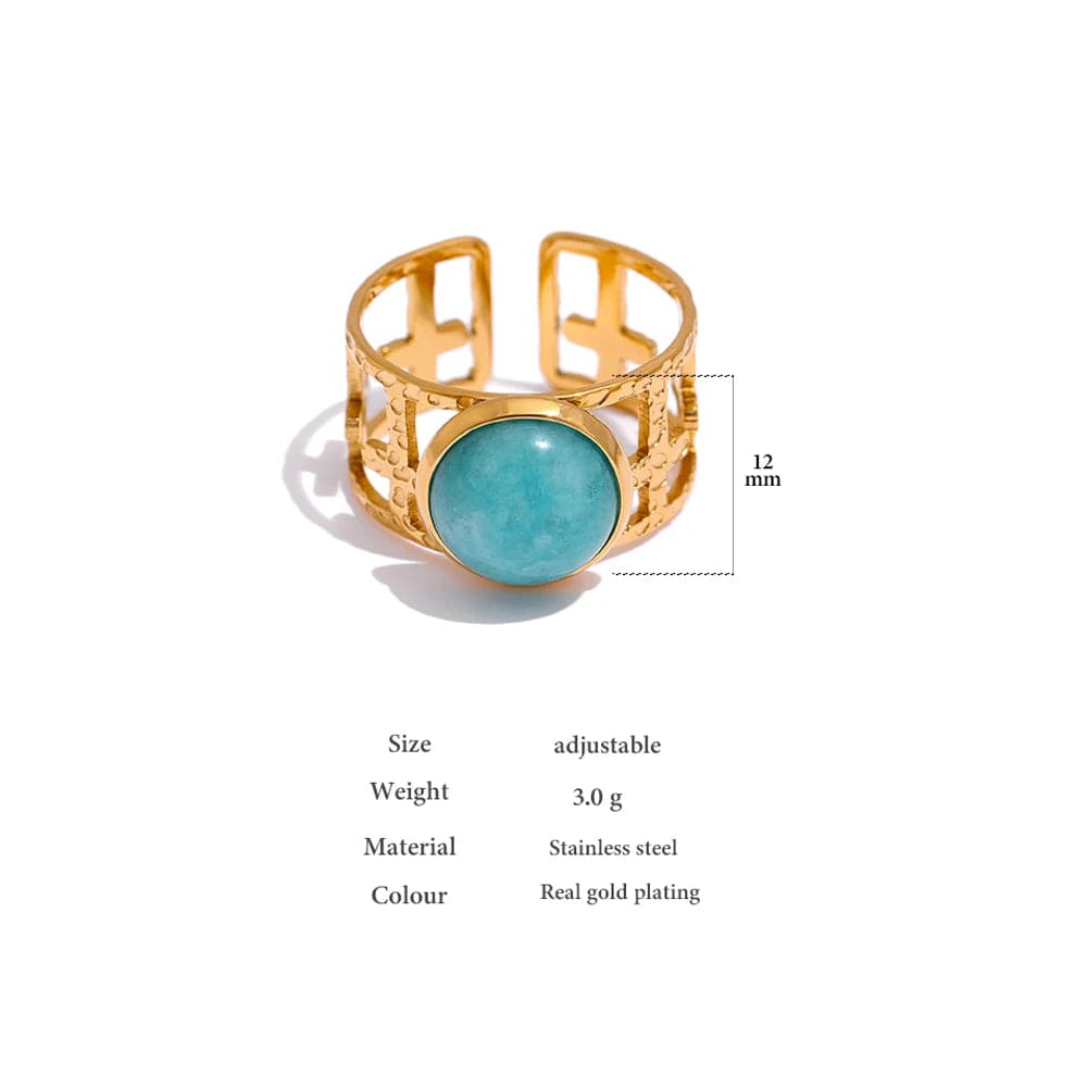 Dsers Gold Plated / Opening Golden Geometric Cocktail Ring with Blue Stone for Women