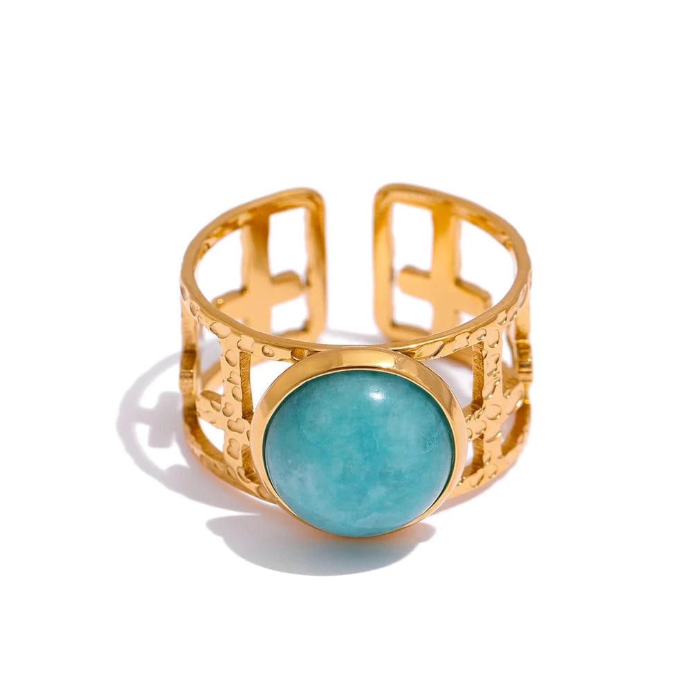 Dsers Gold Plated / Opening Golden Geometric Cocktail Ring with Blue Stone for Women