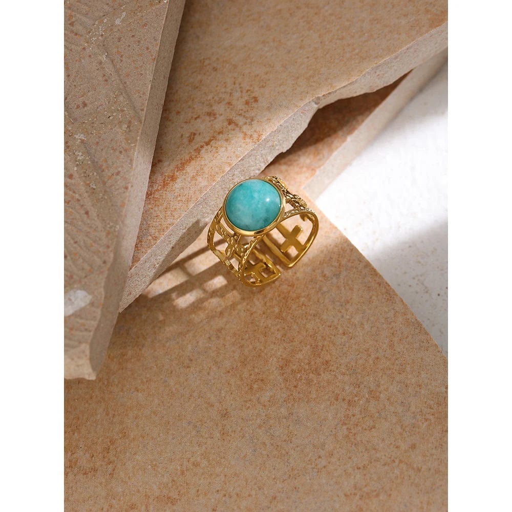 Dsers Gold Plated / Opening Golden Geometric Cocktail Ring with Blue Stone for Women