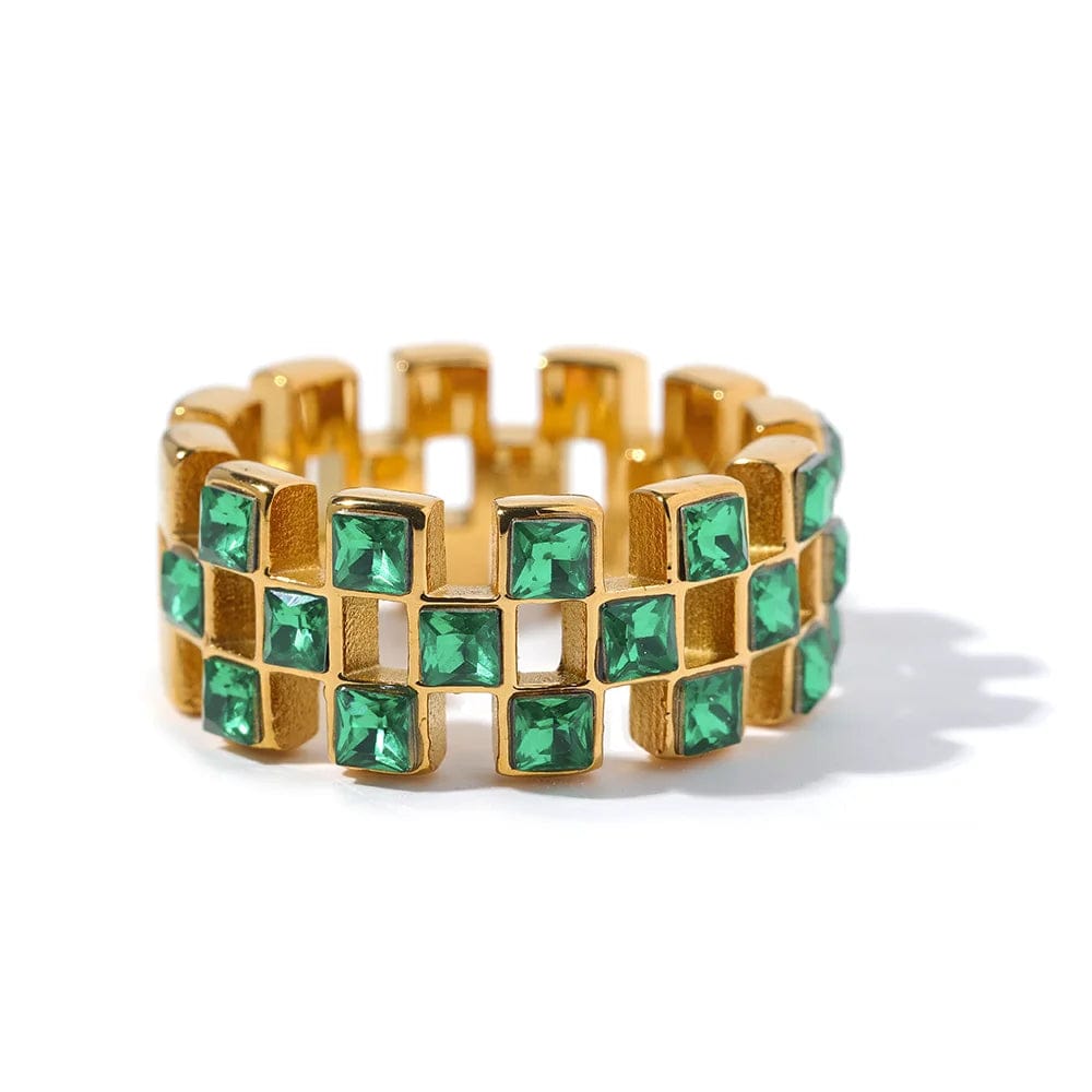 Dsers Green / 6 Stunning Green & White CZ Stainless Steel Geometric Ring