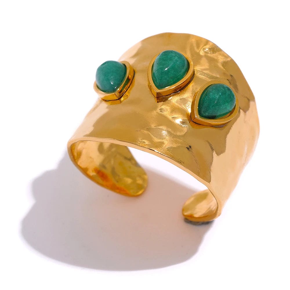 Dsers Green / 7.5 Trendy Green Stone & Gold Plated Wide Ring for Women