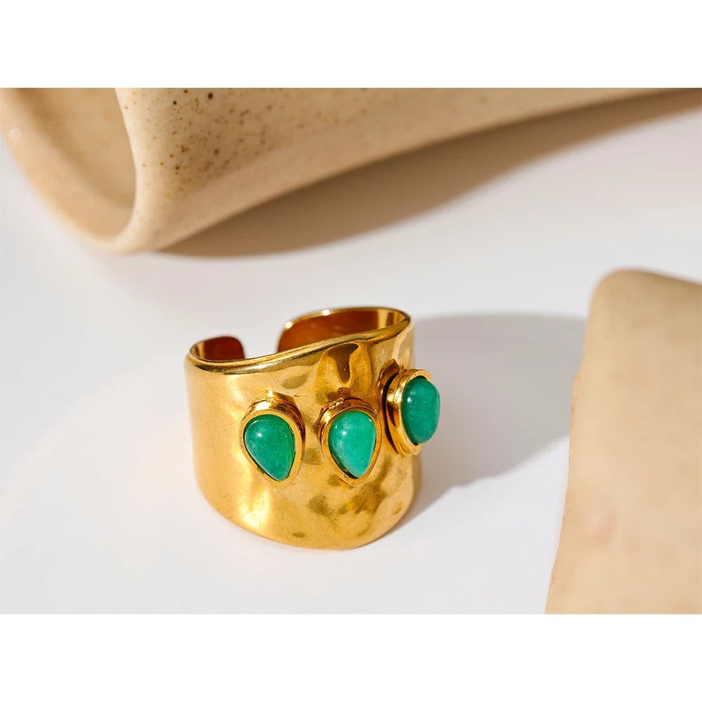 Dsers Green / 7.5 Trendy Green Stone & Gold Plated Wide Ring for Women