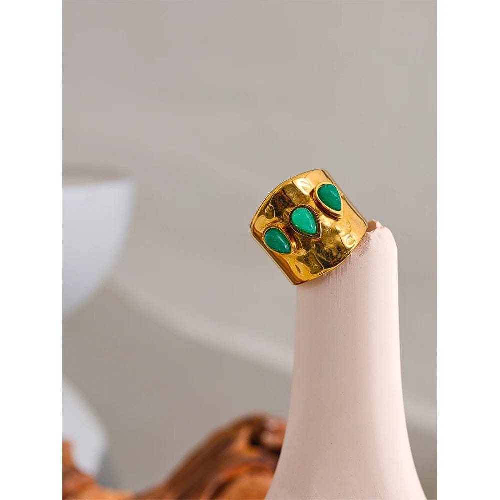 Dsers Green / 7.5 Trendy Green Stone & Gold Plated Wide Ring for Women