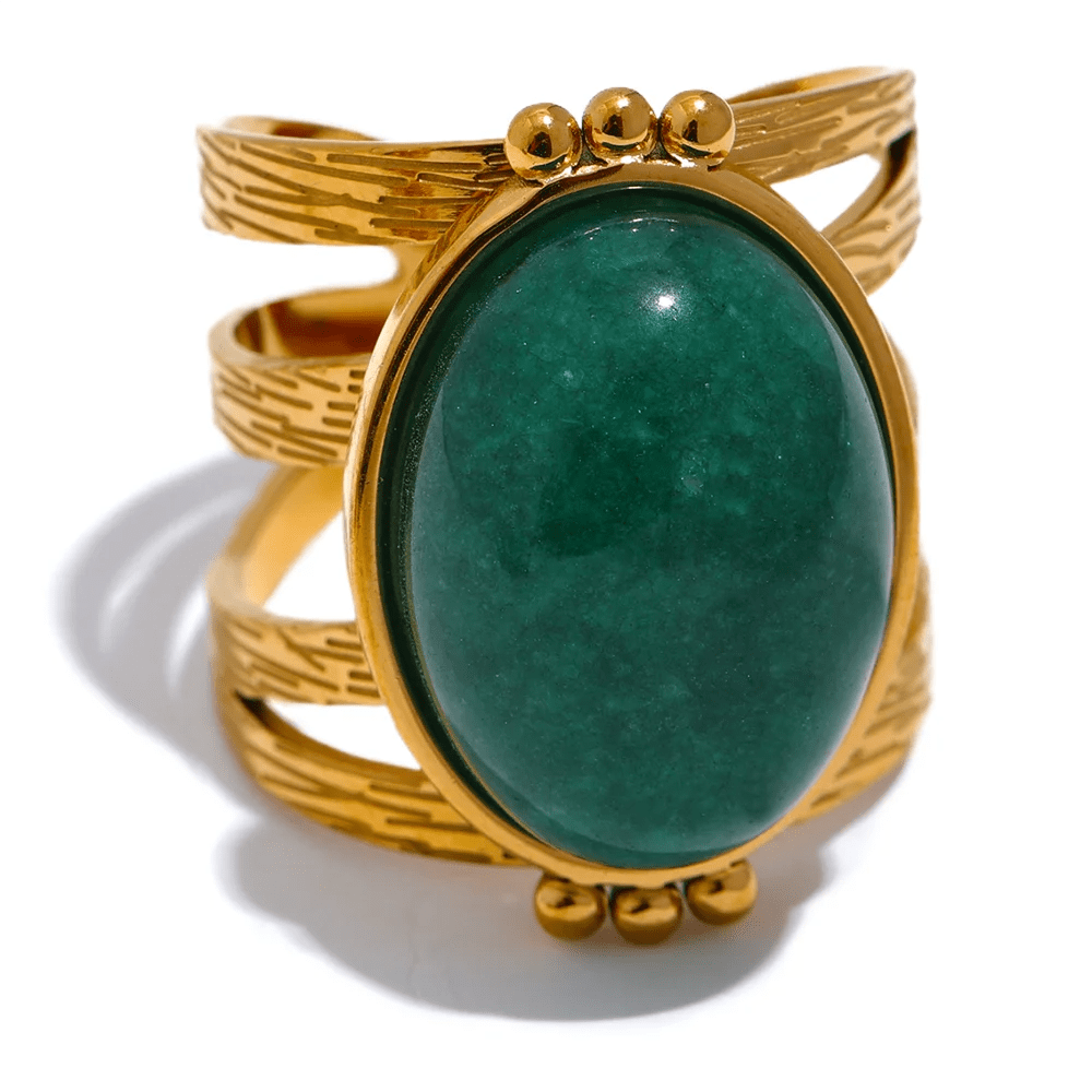 Dsers Green / Resizable Gold Plated Geometric Stone Adjustable Fashion Ring for Women