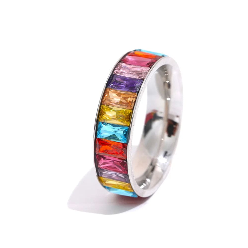 Dsers P-Colorful / 8 Colorful Cubic Zirconia Stainless Steel Multi-Ring Jewelry