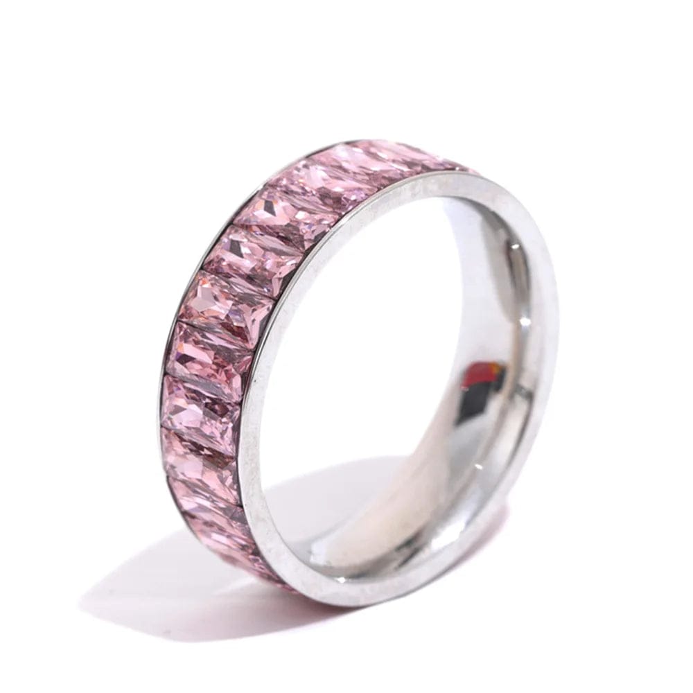 Dsers P-Pink / 6 Colorful Cubic Zirconia Stainless Steel Multi-Ring Jewelry