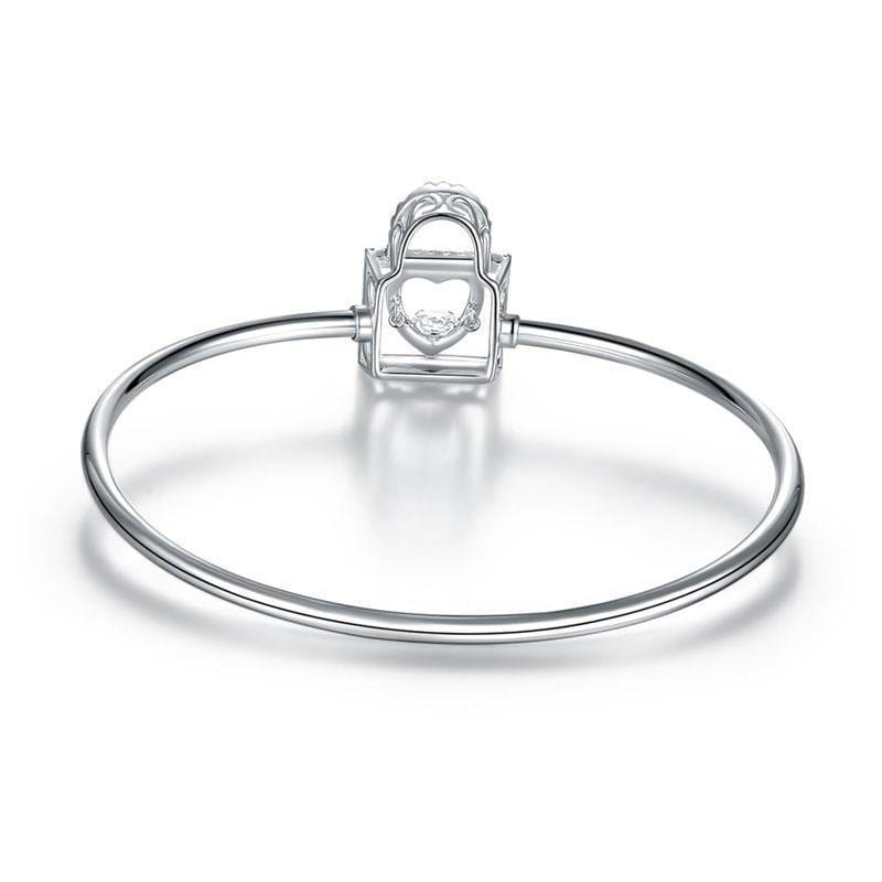 My Jewels Silver Bracelets 6.5" (16.5 cm) Heart Lock Dancing Stone Bangle Bracelet