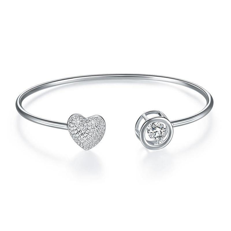 My Jewels Silver Bracelets Clear White Sterling Silver Dancing Stone Heart Bangle